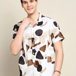 INVICTUS Club Slim Fit Cuban Collar Abstract Printed Casual Cotton Shirt image 1