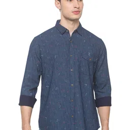 SNX Abstract Printed Spread Collar Tailored Fit Cotton Casual Shirt-picture-34