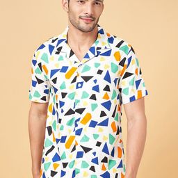 People Off White Slim Fit Geometric Printed Cuban Collar Casual Shirt-picture-43