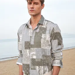 Mufti Slim Fit Long Sleeves Spread Collar Opaque Printed Casual Shirt-picture-25