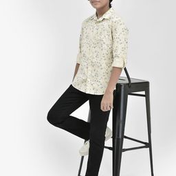Crimsoune Club Boys Classic Slim Fit Floral Printed Spread Collar Cotton Casual Shirt-picture-41