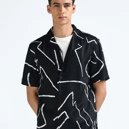 Flying Machine Men Cuban Collar Abstract Printed Abstract Viscose Rayon Casual Shirt-image-50