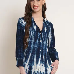 Maaesa Women Blue Tie & Dye Casual Shirt-image-63