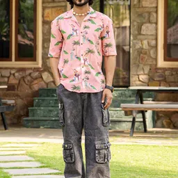 Firangi Yarn Modern Abstract Printed Spread Collar Long Sleeves Oversized Casual Shirt image 1