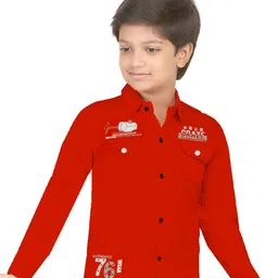 BAESD Boys Comfort Typography Printed Spread Collar Cotton Casual Shirt-picture-55