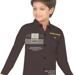 BAESD Boys Comfort Typography Printed Spread Collar Chest Pocket Cotton Shirt-picture-38