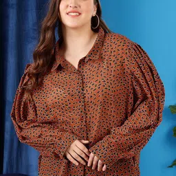 CURVY STREET Abstract Printed Puff Sleeves Shirt image 1