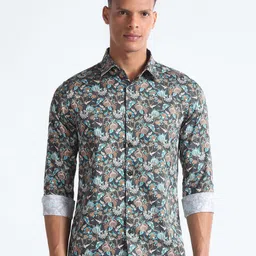Flying Machine Spread Collar Slim Fit Floral Opaque Printed Cotton Casual Shirt image 1