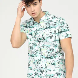 HIGHLANDER Men White Slim Fit Floral Opaque Tropical Printed Casual Shirt-picture-15