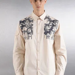 Breakbounce Beige Boxy Tropical Printed Cotton Casual Shirt-picture-17