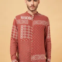 7 Alt by Pantaloons Geometric Printed Mandarin Collar Casual Shirt-picture-18