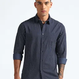 Flying Machine Slim Fit Striped Spread Collar Long Sleeves Cotton Casual Shirt-image-1