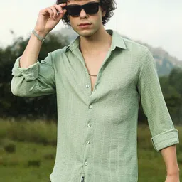 Campus Sutra Men Relaxed Fit Spread Collar Textured Cotton Casual Shirt-image-11