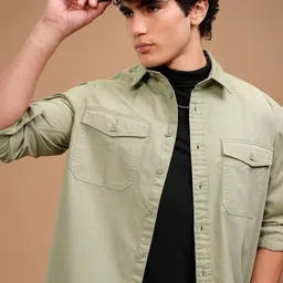 HIGHLANDER Men Solid Oversized Spread Collar Cotton Casual Shirt-image-60