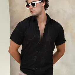 Indian Needle Classic Geometric Embroidered Cutaway Collar Casual Shirt-image-34