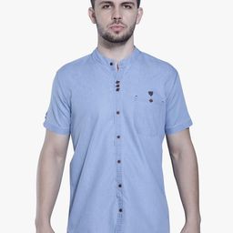 Kuons Avenue  Smart Band Collar Slim Fit Chambray Casual Shirt-picture-47