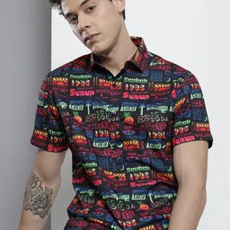 The Indian Garage Co Men Black & Pink Printed Casual Shirt-image-40