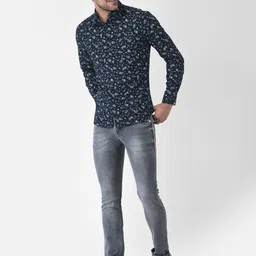 Crimsoune Club Men Navy Blue Slim Fit Floral Printed Casual Shirt-picture-20