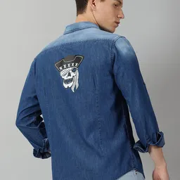 VUDU Comfort Fit Faded Spread Collar Opaque Casual Cotton Denim Shirt image 1