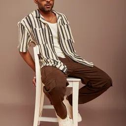 Powerlook Black and Off White Striped Semi Sheer Cotton Oversized Shirt-picture-27
