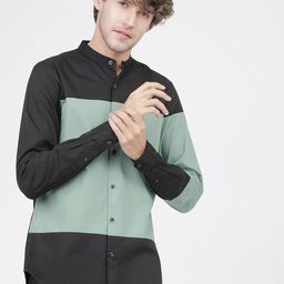 HIGHLANDER Men Black Slim Fit Opaque Colourblocked Casual Shirt-picture-38