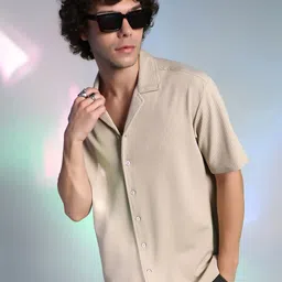 Campus Sutra Men Comfort Fit Cuban Collar Textured Cotton Casual Shirt-picture-15