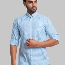 Parx Men Blue Slim Fit Micro Checked Casual Shirt-image-71