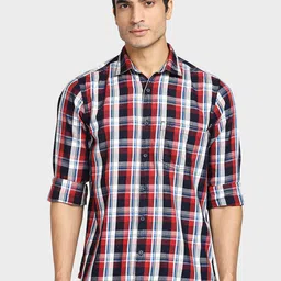 ColorPlus Men Red Tailored Fit Tartan Checks Checked Cotton Casual Shirt-picture-38