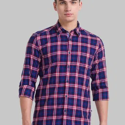 Parx Men Blue Slim Fit Checked Cotton Casual Shirt-picture-42