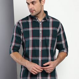 Dennis Lingo Men Green Slim Fit Tartan Checks Checked Casual Shirt-picture-21