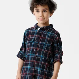 KATE & OSCAR Boys Blue Standard Tartan Checks Checked Pure Cotton Casual Shirt-picture-11