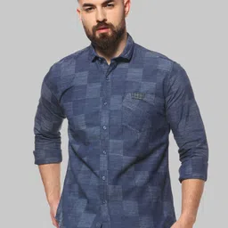 Campus Sutra Blue Checked Classic Fit Cotton Casual Shirt-image-99