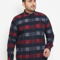 Instafab Plus Size Men Navy Blue & Red Checked Casual Shirt-picture-32