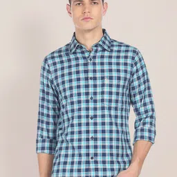 U S Polo Assn Men Navy Blue & White Tailored Fit  Checked Casual Shirt-image-17
