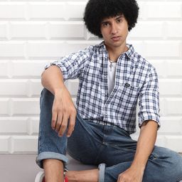 The Indian Garage Co Men White & Blue Slim Fit Checked Casual Shirt-picture-29
