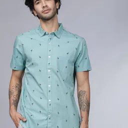 HIGHLANDER Men Green & Grey Slim Fit Printed Casual Shirt-image-73