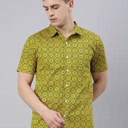 Joven Men Yellow Slim Fit Printed Casual Shirt-picture-37