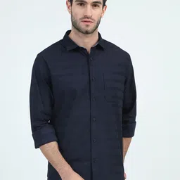 URBARO Spread Collar Smart Slim Fit Striped Casual Shirt-image-74