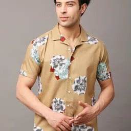 HERE&NOW Men Premium Slim Fit Floral Cuban Collar Pure Cotton Shirt-picture-29