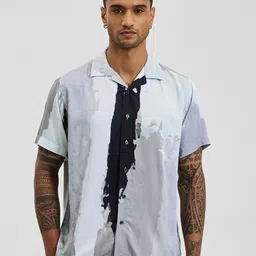 Snitch Men Relaxed Cuban Collar Abstract Printed Casual Shirt-picture-15