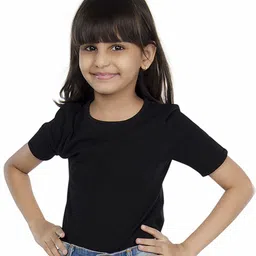 Olele Girls Black Solid T-shirt image 1