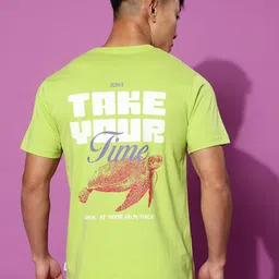 VEIRDO Men Lime Green Typography Printed Cotton T-Shirt image 1