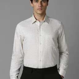 Louis Philippe Men Slim Fit Checked Spread Collar Pure Cotton Formal Shirt-picture-3