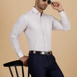 Greenfibre Slim Fit Tartan Checks Spread Collar Cotton Formal Shirt-image-14