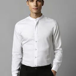 Louis Philippe Slim Fit Band Collar Pure Cotton Formal Shirt-picture-38