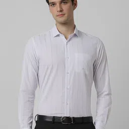 Peter England Men Spread Collar Vertical Striped Cotton Slim Fit Formal Shirt-image-67