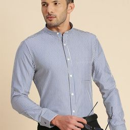 INVICTUS Original Slim Fit Striped Band Collar Pure Cotton Formal Shirt-picture-32