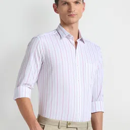 Arrow  Vertical Stripe Spread Collar Slim Fit Pure Cotton Formal Shirt-picture-40