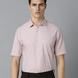 Louis Philippe Spread Collar Short Sleeves Cotton Striped Formal Shirt-image-97