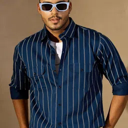 DENNISON Vertical Stripes Spread Collar Oversized Cotton Smart Casual Shirt-picture-13